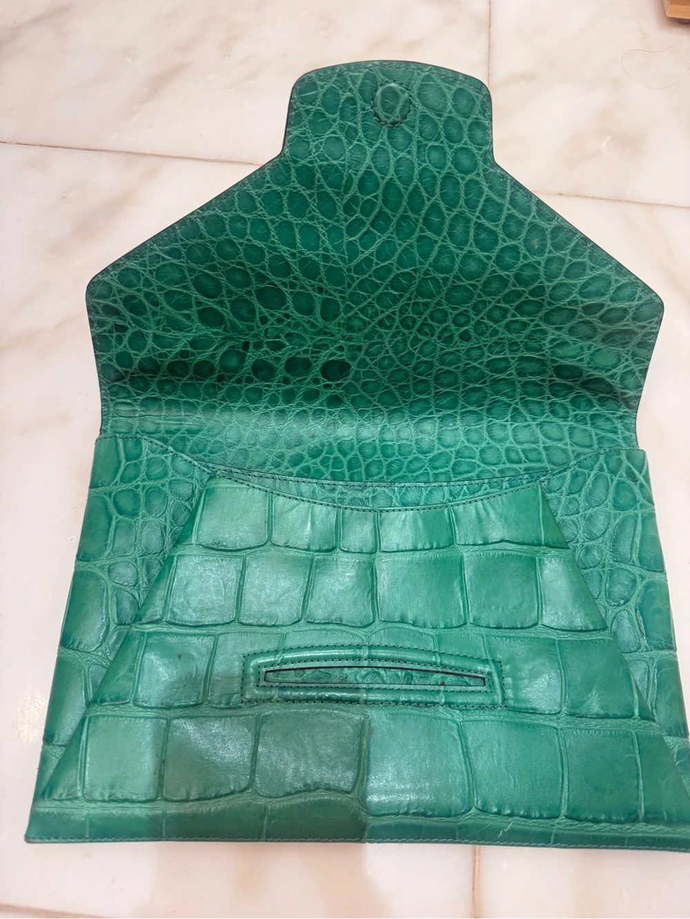 Givenchy Emerald Green Croc-Embossed Leather Envelope Clutch